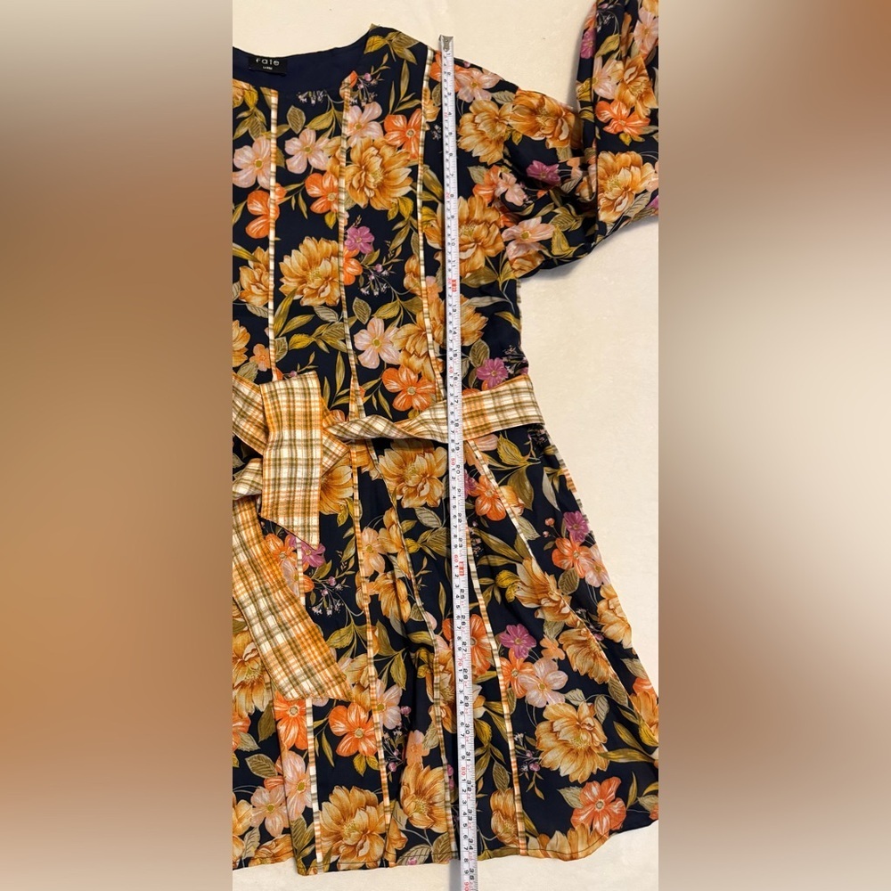 NEW Fate Floral Daydream Mini Dress Balloon Sleeves Contrasting Plaid Belt - Picture 12 of 12